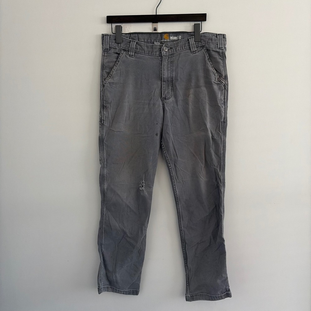 Carhartt Relaxed Fit Gray Canvas Carpenter Pants 34x32